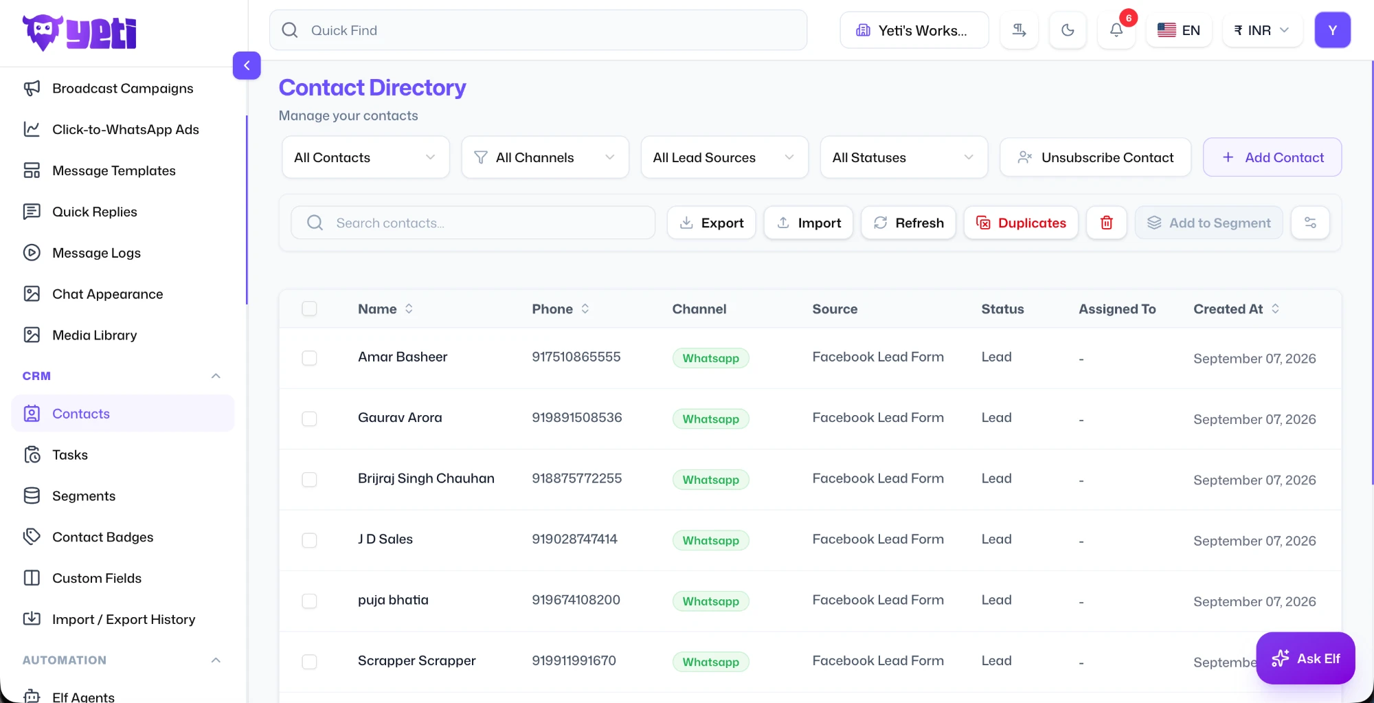 Yeti AI CRM dashboard