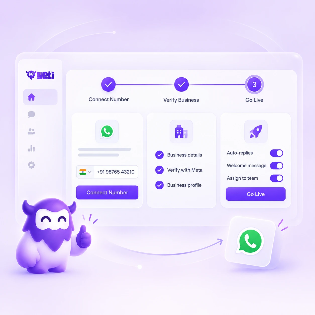 No-code WhatsApp Business API setup in Yeti
